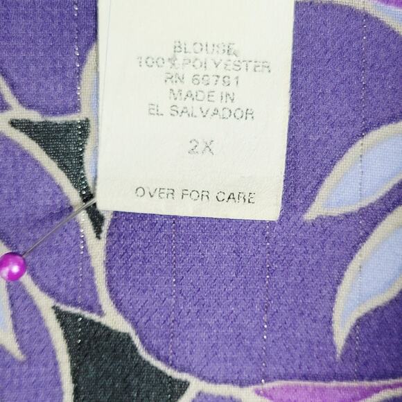 Whimsical 2X Button Top Tank Combo 3/4 Sleeve Purple Floral Casual Cottagecore - Picture 7 of 9